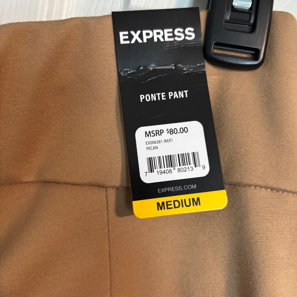 NWT $80 Express Womens Pecan Brown Ponte Knit Pull On Slim Leg Dress Pant Medium - Picture 5 of 8